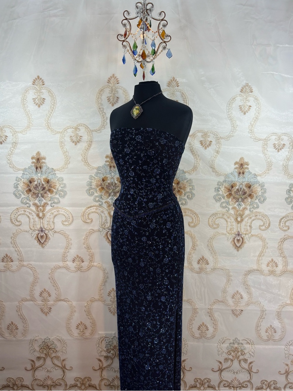 ✨Vintage Y2K Bohemian Midnight Glitter Floral Drop Beaded Slinky Matching Set✨